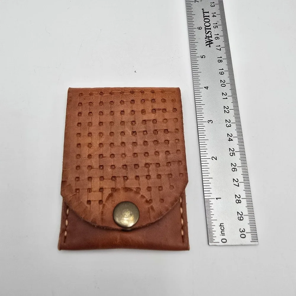 Handmade‎ Leather Card Holder Wallet Turtle Embossed Snap Closure Sm Coin Pouch